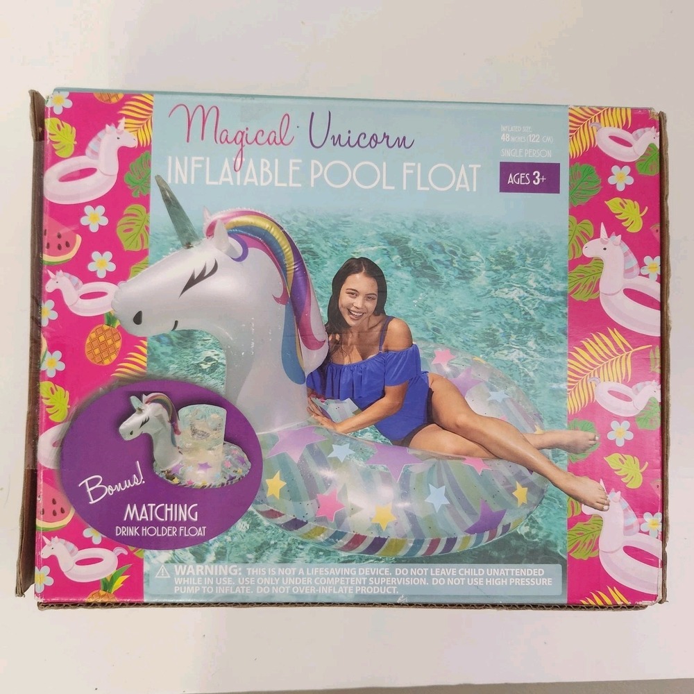 Sun Pleasure 48" Magical Unicorn Inflatable Pool Float W/ Matching Drink Holder - Picture 2 of 4